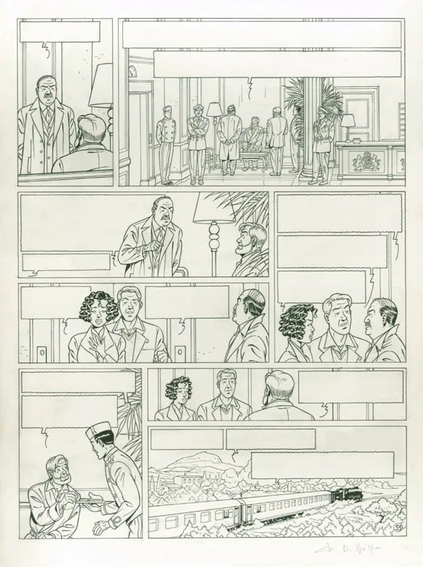 Planche noir et blanc, Blake et Mortimer, La Malédiction des trente deniers - Tome un (T.19), Chantal De Spiegeleer