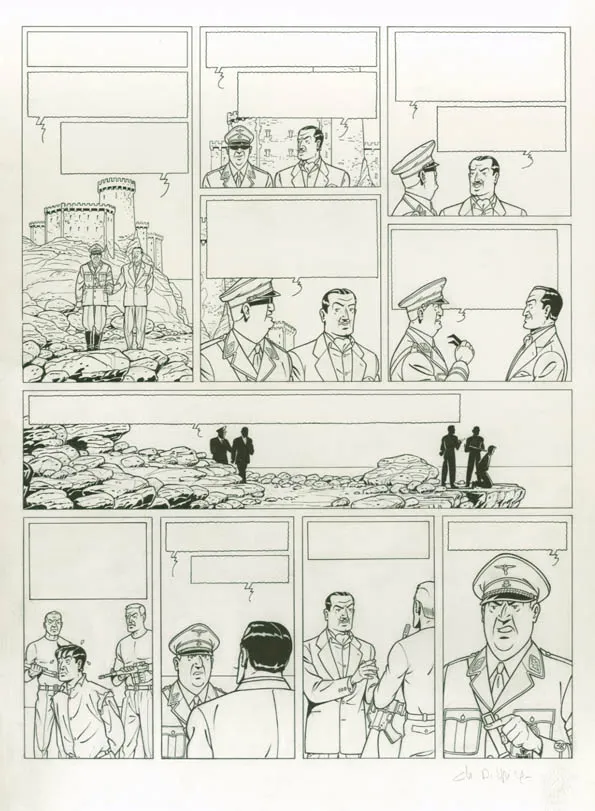 Planche noir et blanc, Blake et Mortimer, La Malédiction des trente deniers - Tome un (T.19), Chantal De Spiegeleer