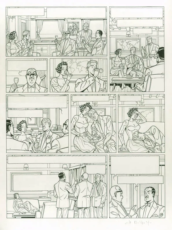 Planche noir et blanc, Blake et Mortimer, La Malédiction des trente deniers - Tome un (T.19), Chantal De Spiegeleer