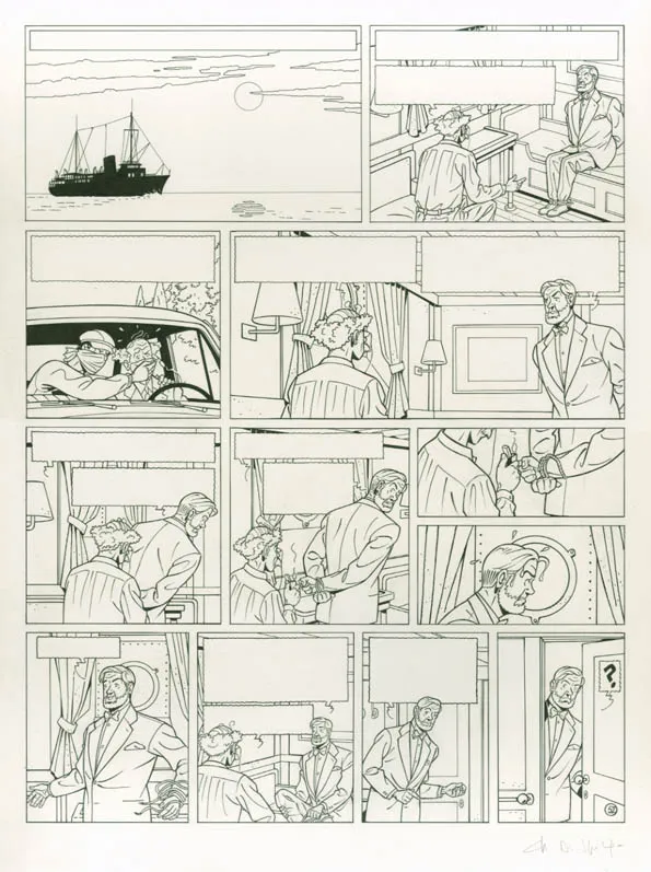 Planche noir et blanc, Blake et Mortimer, La Malédiction des trente deniers - Tome un (T.19), Chantal De Spiegeleer
