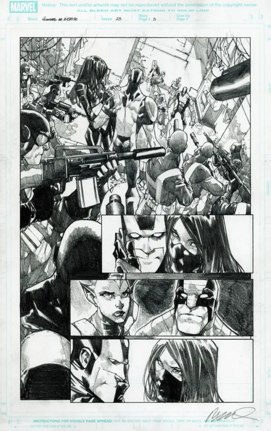 Planche noir et blanc, Avengers : the Initiative, Humberto Ramos