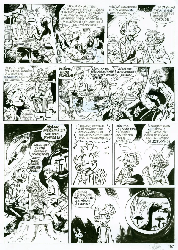 Black and white original page, Spirou et Fantasio, Alerte aux Zorkons (T.51),  Yoann