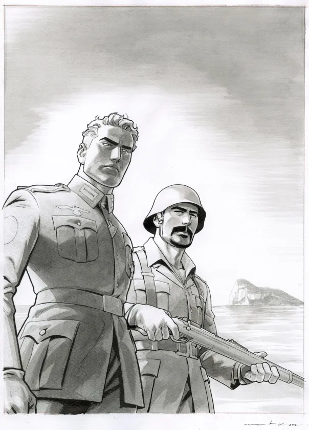 Black and white illustration, WW 2.2, Opération Félix (T.2), Marcial Toledano