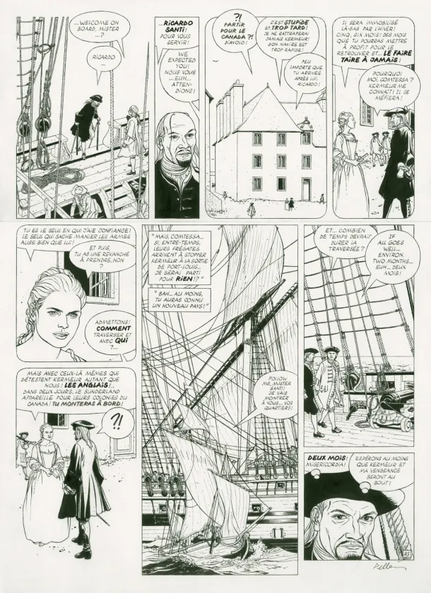 Planche noir et blanc, L'Épervier, Corsaire du Roy (T.8), Patrice Pellerin