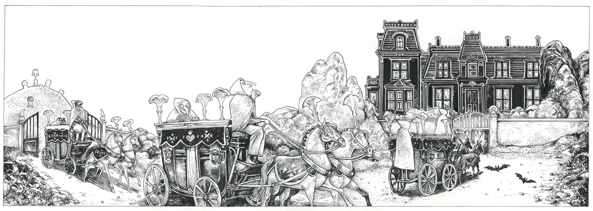 Black and white illustration, L'Étrange Réveillon, Lionel Richerand