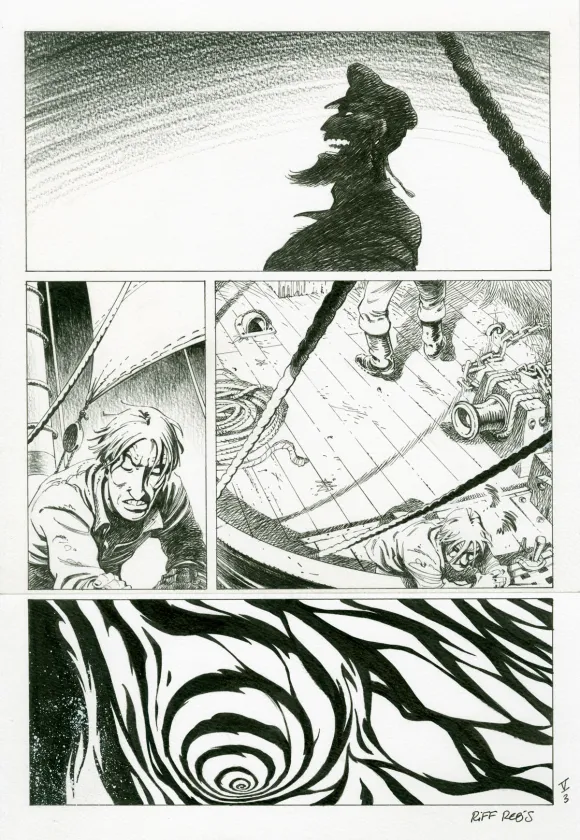 Planche noir et blanc, Le Loup des mers,  Riff Reb's