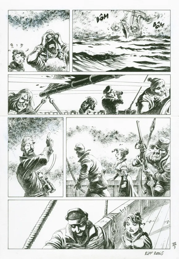 Black and white original page, Le Loup des mers,  Riff Reb's