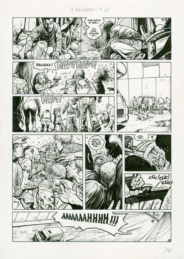 Black and white original page, Sept, Sept Survivants (T.8),  Denys