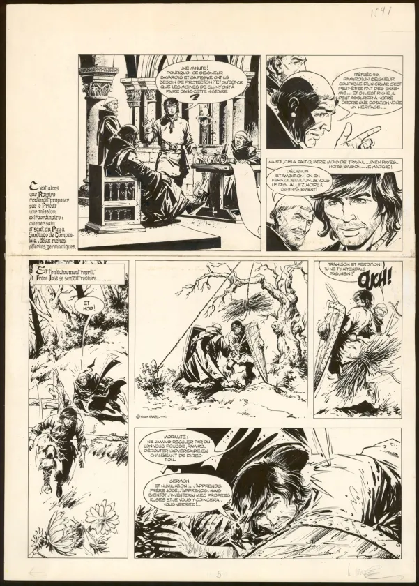Planche noir et blanc, Ramiro, L'Inconnue du Puy – inédit, William Vance