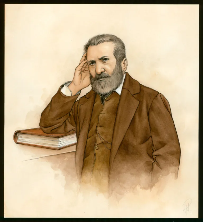 Colored illustration, Victor Hugo, aux Frontières de l'Exil, Laurent Paturaud