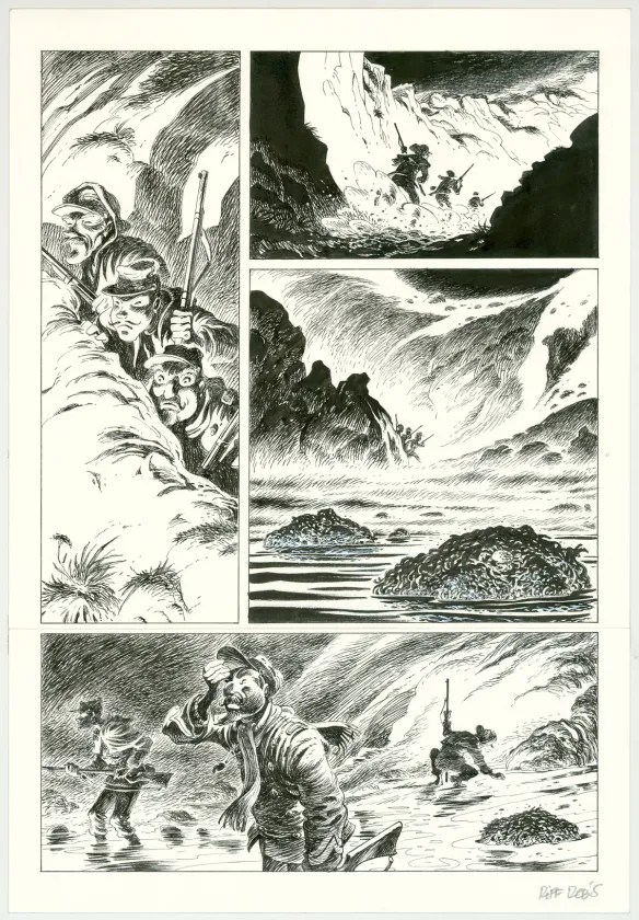 Planche noir et blanc, Hommes à la mer,  Riff Reb's