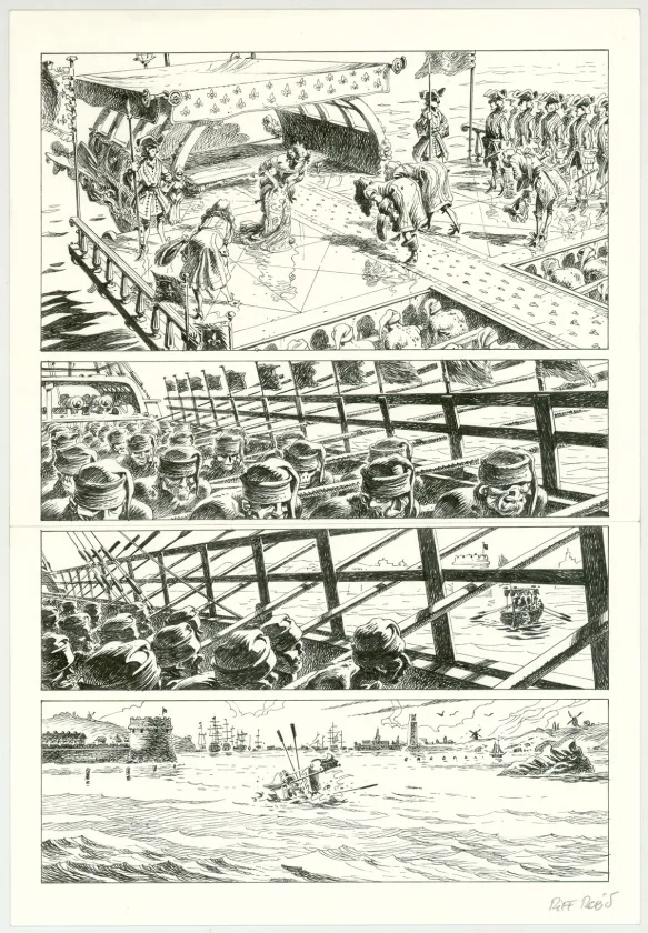 Planche noir et blanc, Hommes à la mer,  Riff Reb's