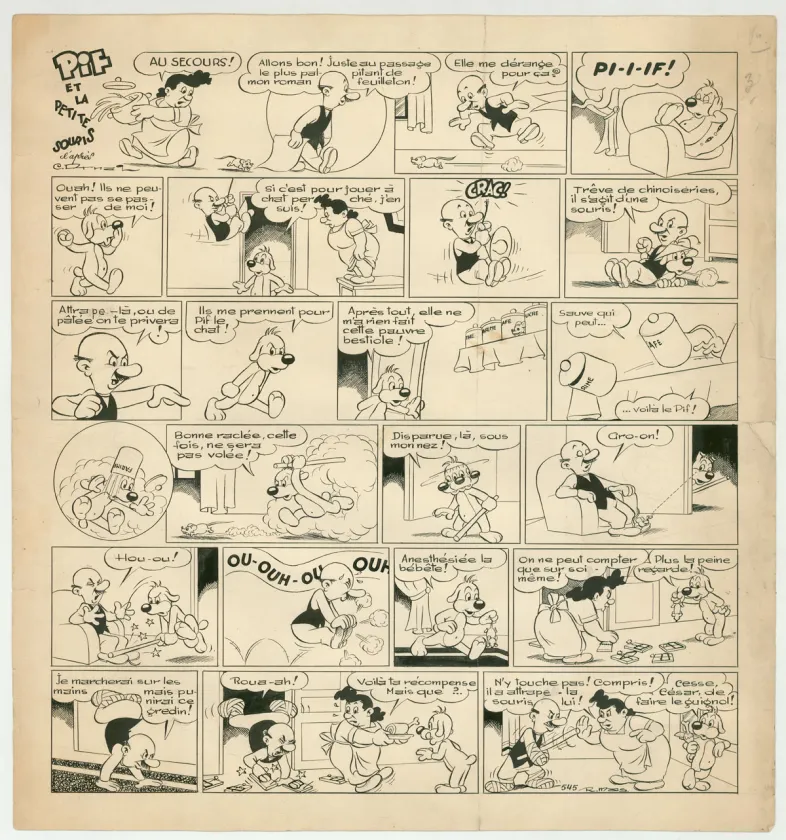 Black and white original page, Pif le chien,  Rmas