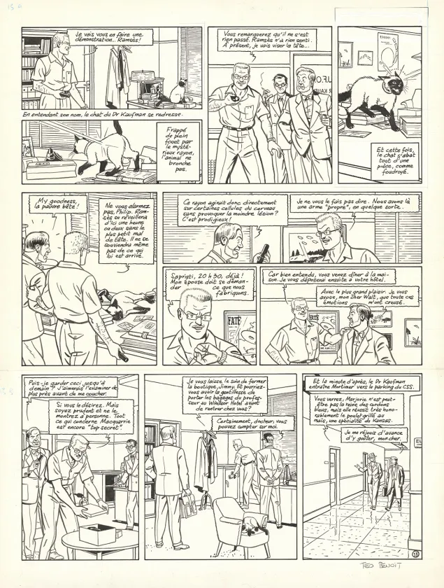 Black and white original page, Blake et Mortimer, L'Étrange Rendez-vous (T.15), Ted Benoit