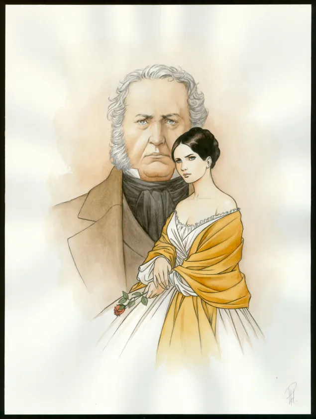 Colored illustration, Victor Hugo, aux Frontières de l'Exil, Laurent Paturaud