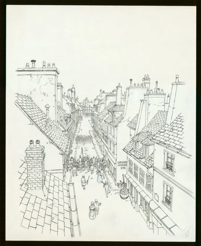 Black and white illustration, Victor Hugo, aux Frontières de l'Exil, Laurent Paturaud