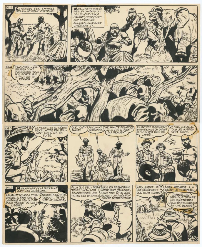 Planche noir et blanc, Tiger Joe, La Piste de l'Ivoire (T.2), Victor Hubinon