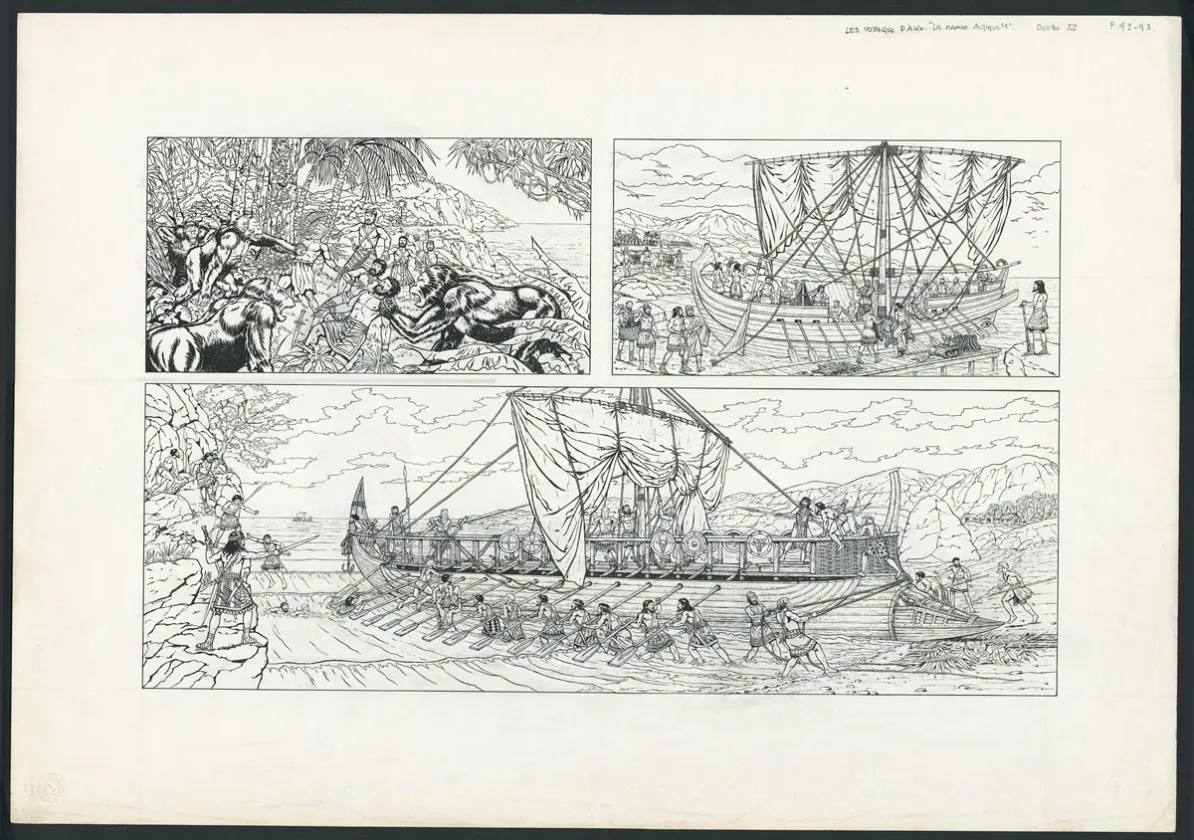 Illustration noir et blanc, Les Voyages d'Alix, La Marine Antique (T.4), Marc Henniquiau