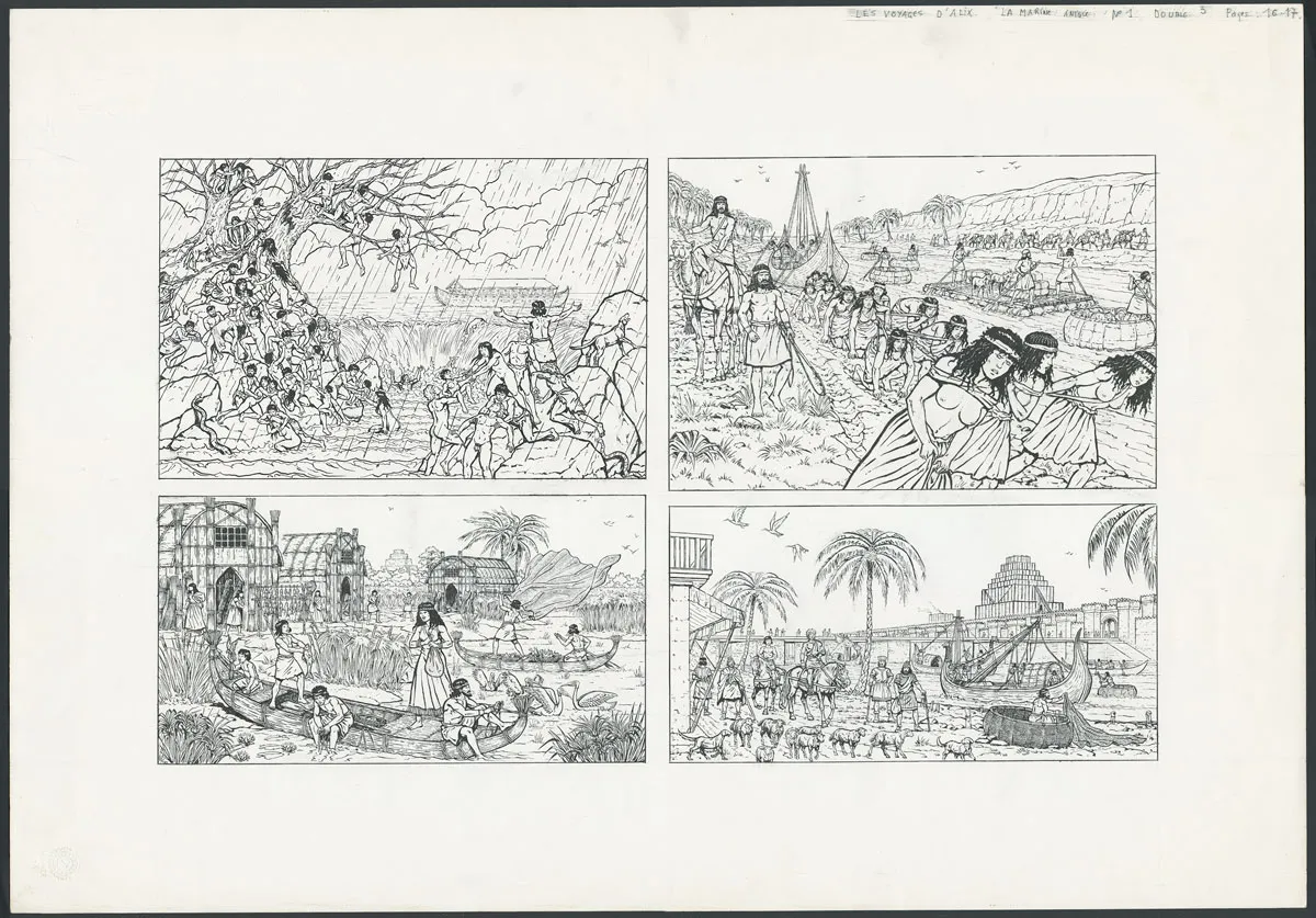 Illustration noir et blanc, Les Voyages d'Alix, La Marine Antique (T.4), Marc Henniquiau