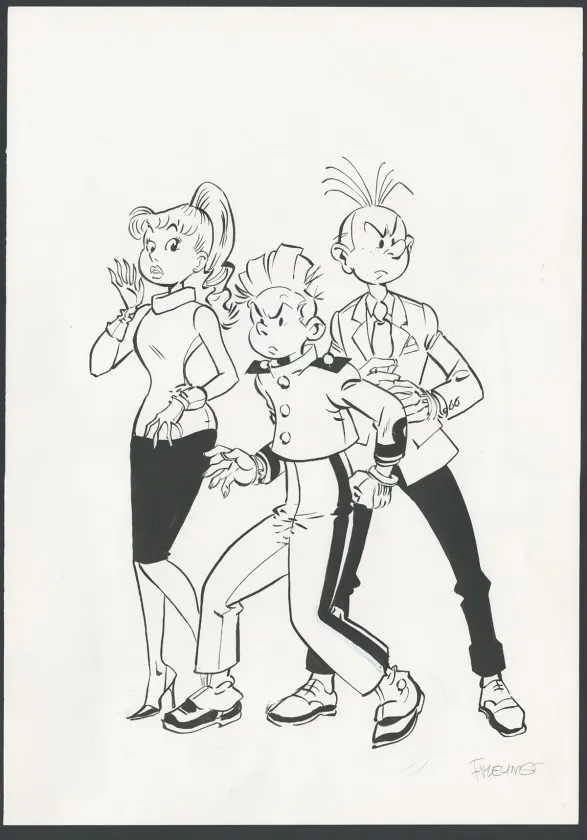 Illustration noir et blanc, Spirou et Fantasio, Félix Meynet
