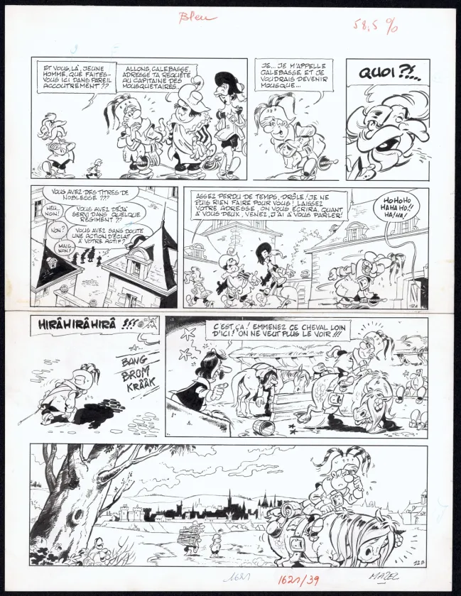 Planche noir et blanc, Les Mousquetaires, Câline et Calebasse Les Mousquetaires  (T.1),  Mazel