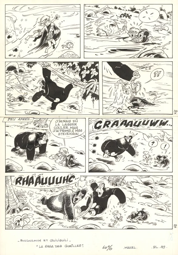 Black and white original page, Boulouloum et Guiliguili (Les jungles perdues) , La Saga des gorilles (T.5),  Mazel