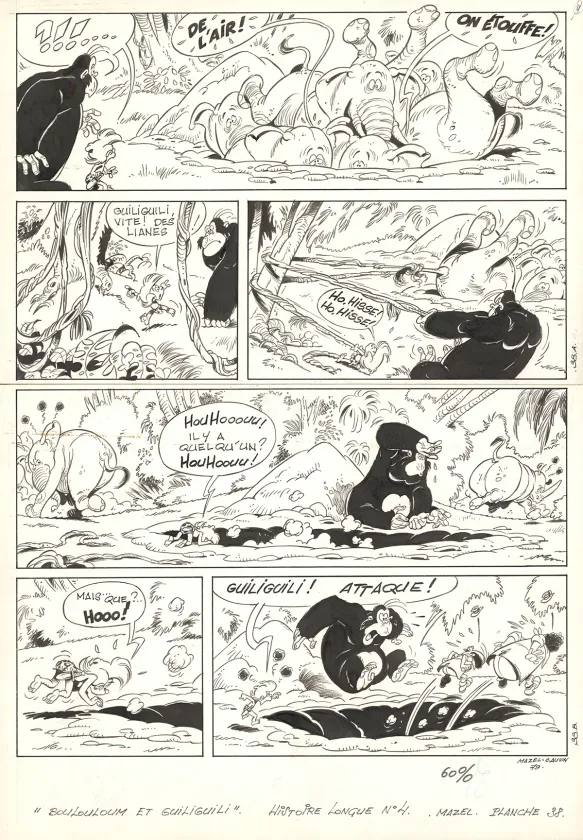 Black and white original page, Boulouloum et Guiliguili (Les jungles perdues) , S.O.S. jungle ! (T.4),  Mazel