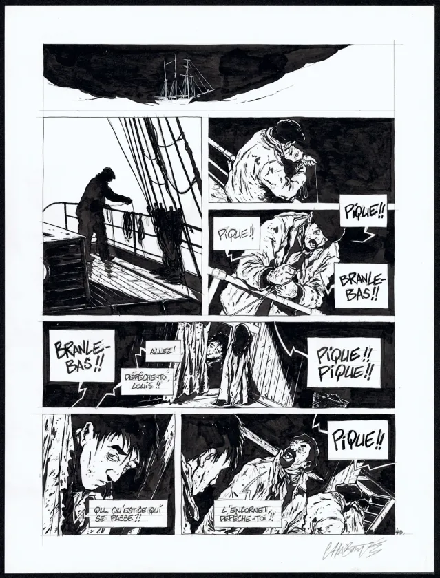 Planche noir et blanc, Terre-Neuvas, Christophe Chabouté