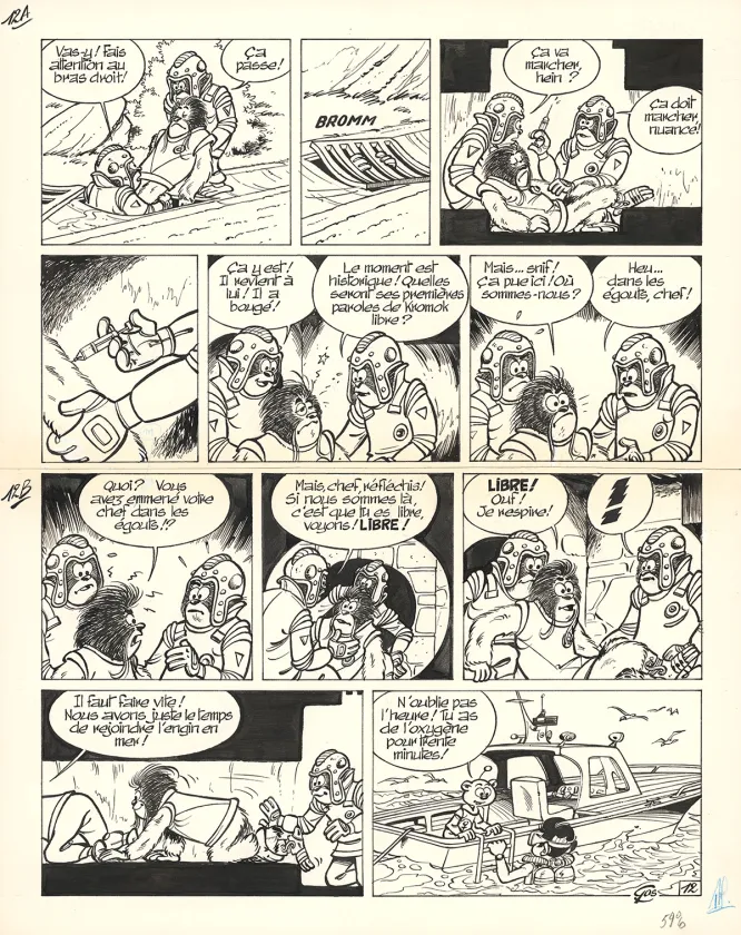 Planche noir et blanc, Le Scrameustache, Les Kromoks en folie (T.14), Roland Gos