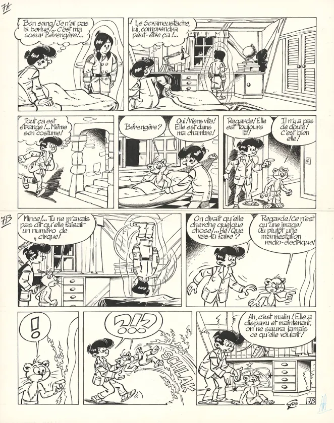 Planche noir et blanc, Le Scrameustache, Le Grand retour (T.16), Roland Gos