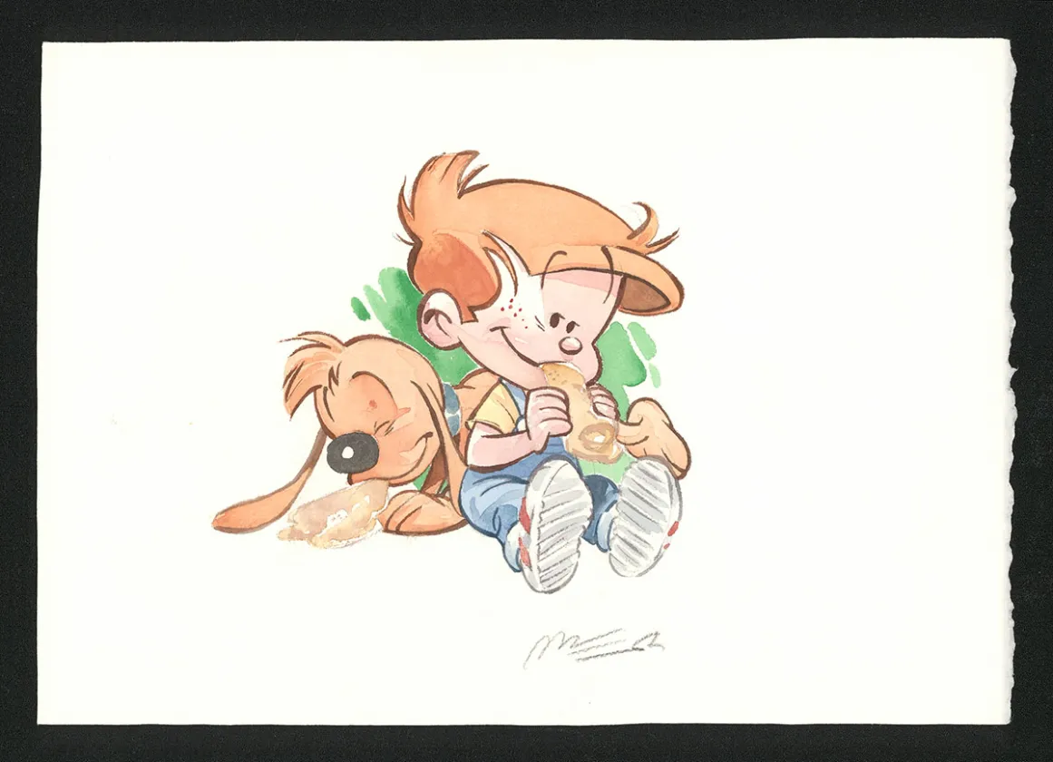 Colored illustration, Boule et Bill, La partie de crêpes  (T.1), José Luis Munuera