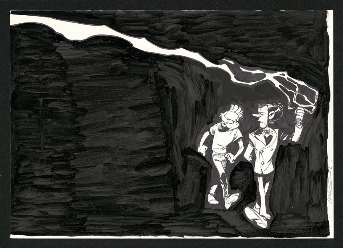 Illustration noir et blanc, Spirou et Fantasio, Aux sources du Z (T.50), José Luis Munuera