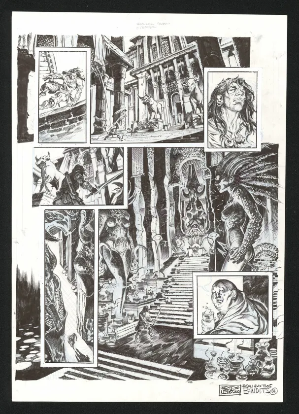 Black and white original page, Conan le Cimmérien, La Maison aux trois bandits (T.10), Paolo Martinello 