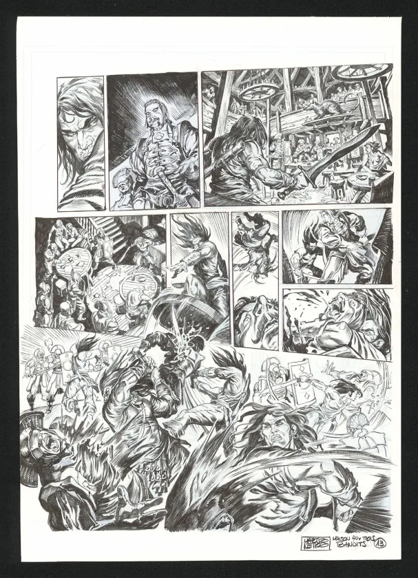 Black and white original page, Conan le Cimmérien, La Maison aux trois bandits (T.10), Paolo Martinello 