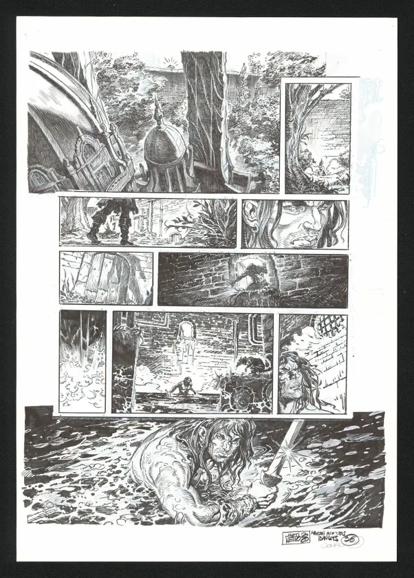 Planche noir et blanc, Conan le Cimmérien, La Maison aux trois bandits (T.10), Paolo Martinello 