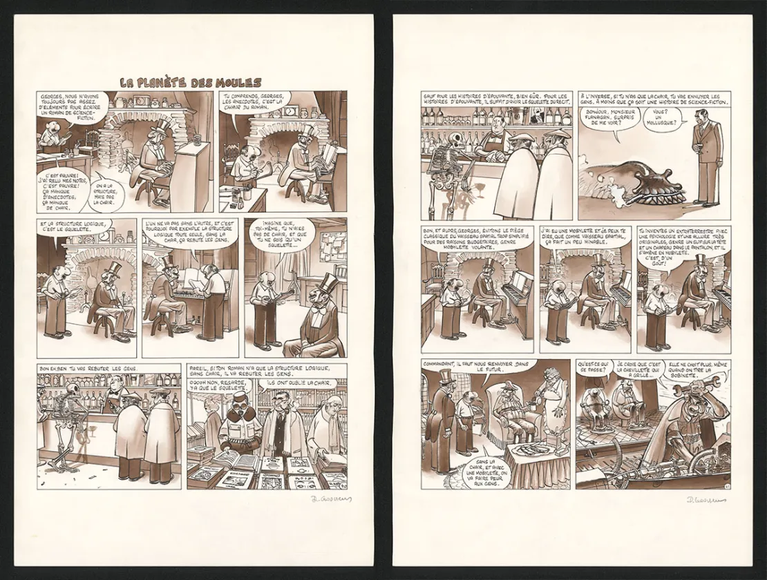 Black and white original page, Georges et Louis romanciers, La planète des moules (T.5), Daniel Goossens