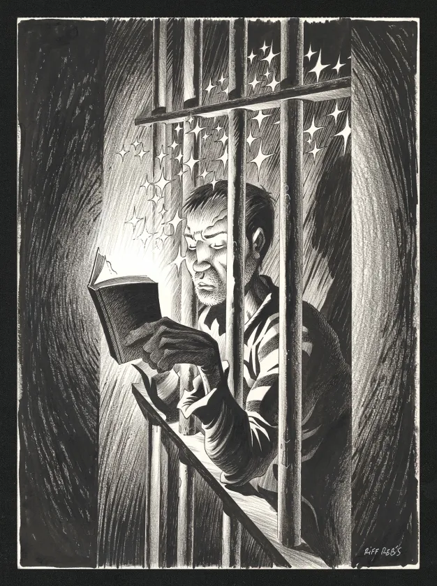 Black and white illustration, Le Vagabond des Étoiles , Première partie (T.1),  Riff Reb's