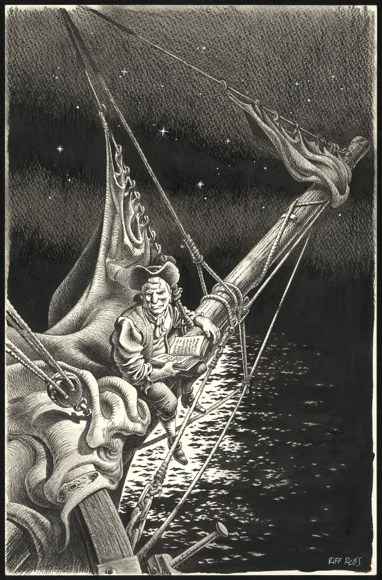 Black and white illustration,  Riff Reb's