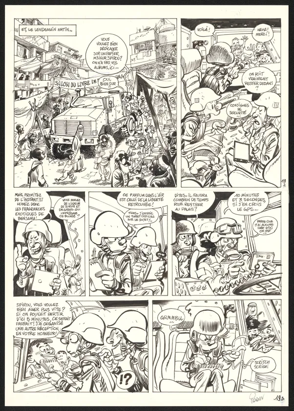 Black and white original page, Spirou et Fantasio, Le Groom de Sniper Alley (T.54),  Yoann