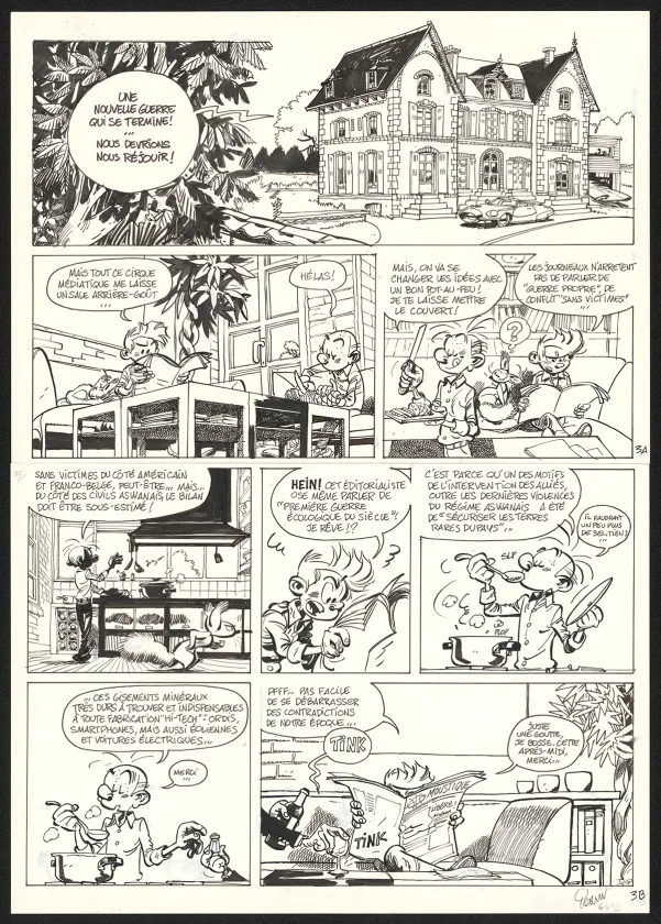 Planche noir et blanc, Spirou et Fantasio, Le Groom de Sniper Alley (T.54),  Yoann