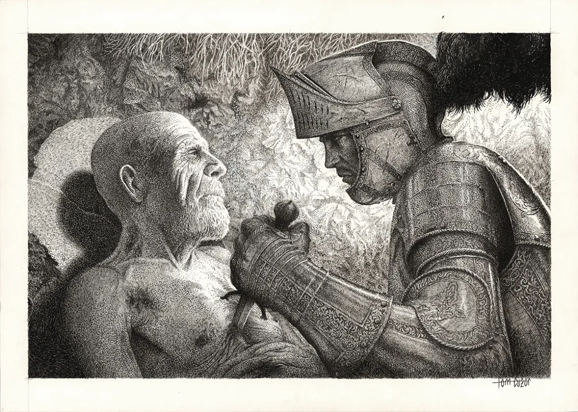 Illustration noir et blanc, Le Chien de Guerre et la Douleur du monde, Tom Cuzor