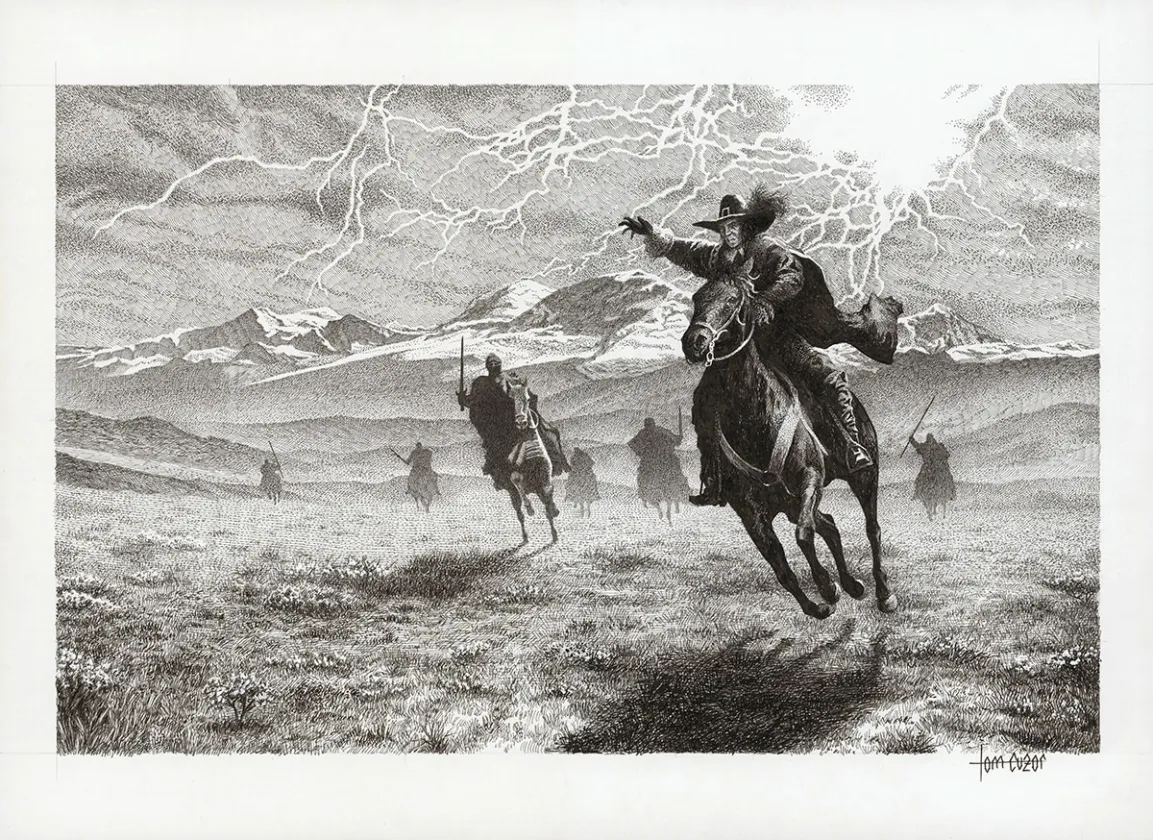 Illustration noir et blanc, Le Chien de Guerre et la Douleur du monde, Tom Cuzor