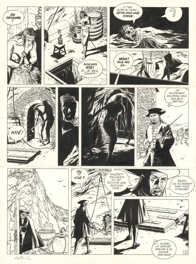 Planche noir et blanc, L'Épervier, Corsaire du Roy (T.8), Patrice Pellerin