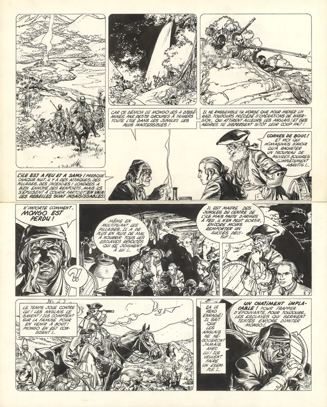 Black and white original page, Barbe-Rouge, Les Révoltés de la Jamaïque (T.25), Patrice Pellerin