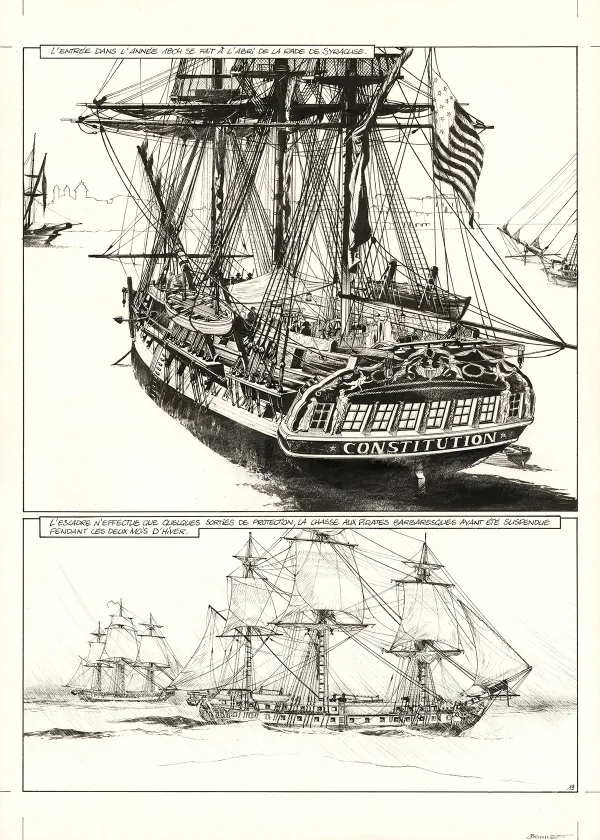 Black and white original page, USS Constitution, Livre II - Il y a deux justices en mer, celle des gradés et celle des sans grades (T.2), Franck Bonnet