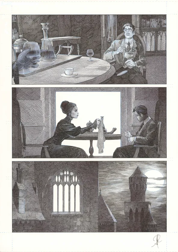 Black and white original page, La Mort vivante, Alberto Varanda