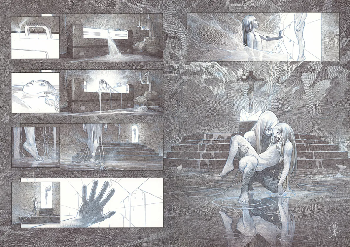 Black and white original page, La Mort vivante, Alberto Varanda