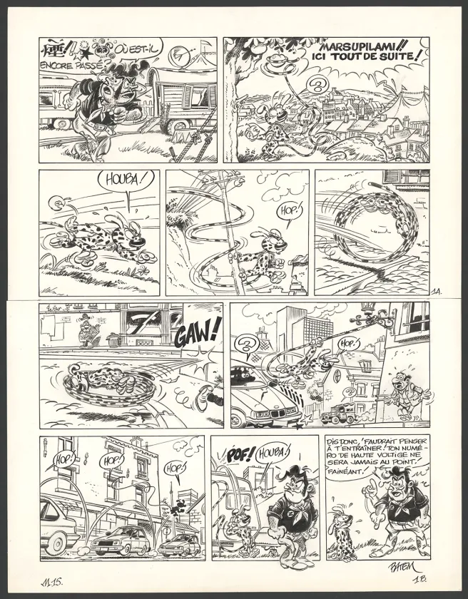 Black and white original page, Le Marsupilami, C'est quoi ce cirque !? (T.15),  Batem