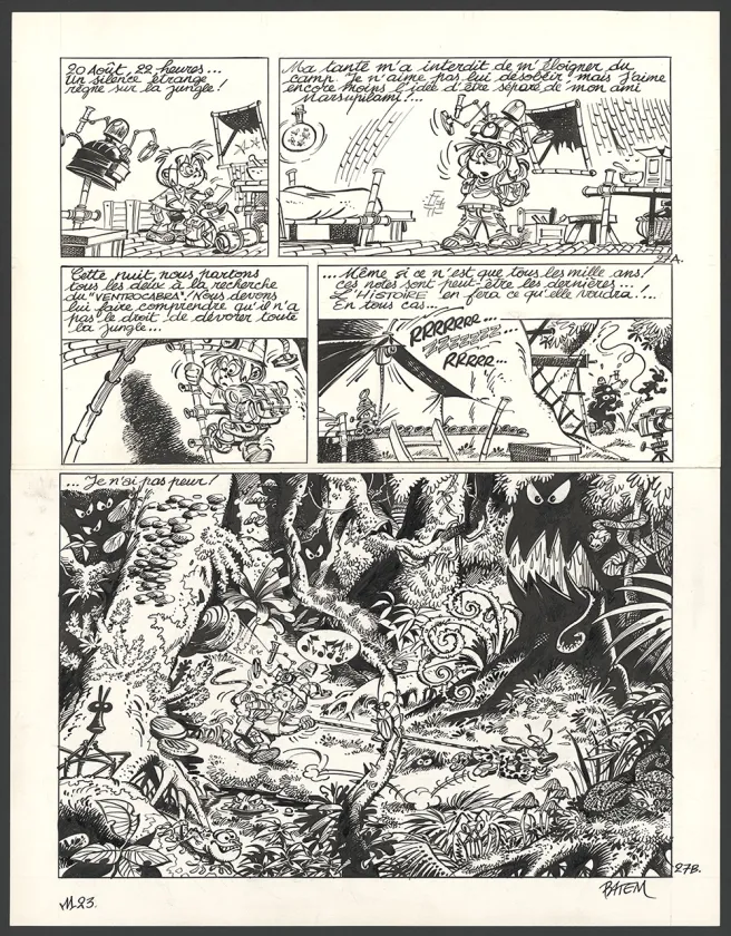 Planche noir et blanc, Le Marsupilami, Croc vert (T.23),  Batem