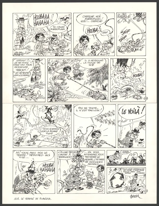 Planche noir et blanc, Le Marsupilami, Le Temple de Boavista (T.8),  Batem